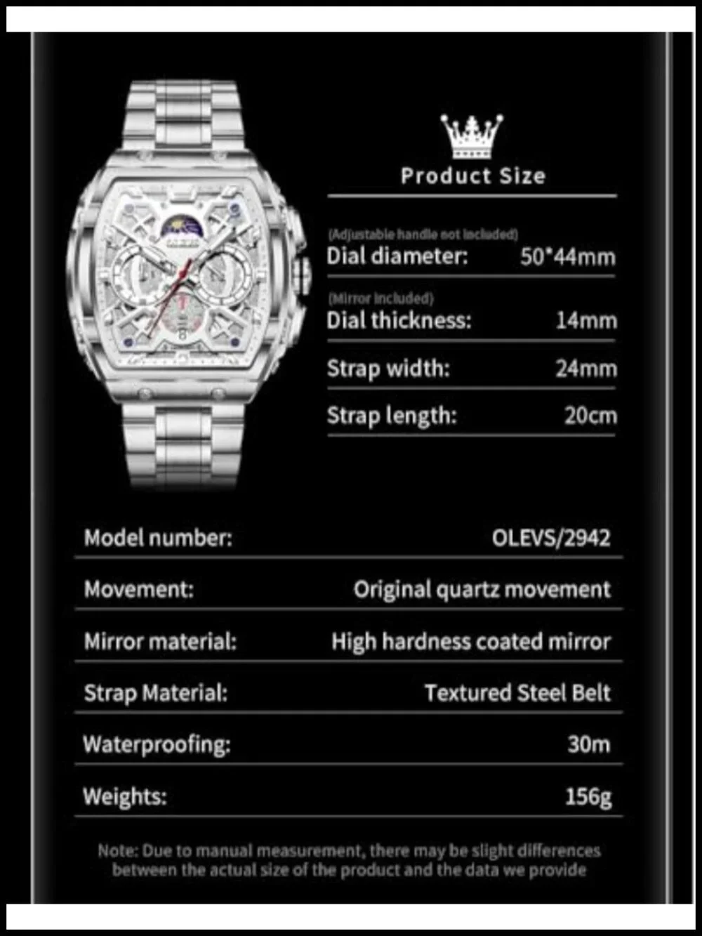 Men's OLEVS Quartz Watch Diamond Chronograph Stainless Steel Big Face